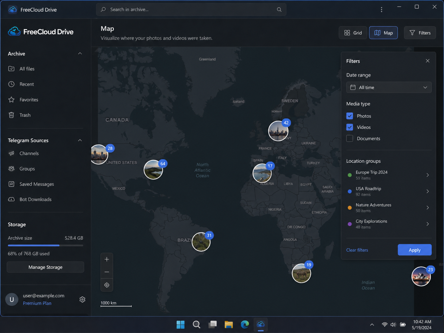 FreeCloud Drive map view screenshot