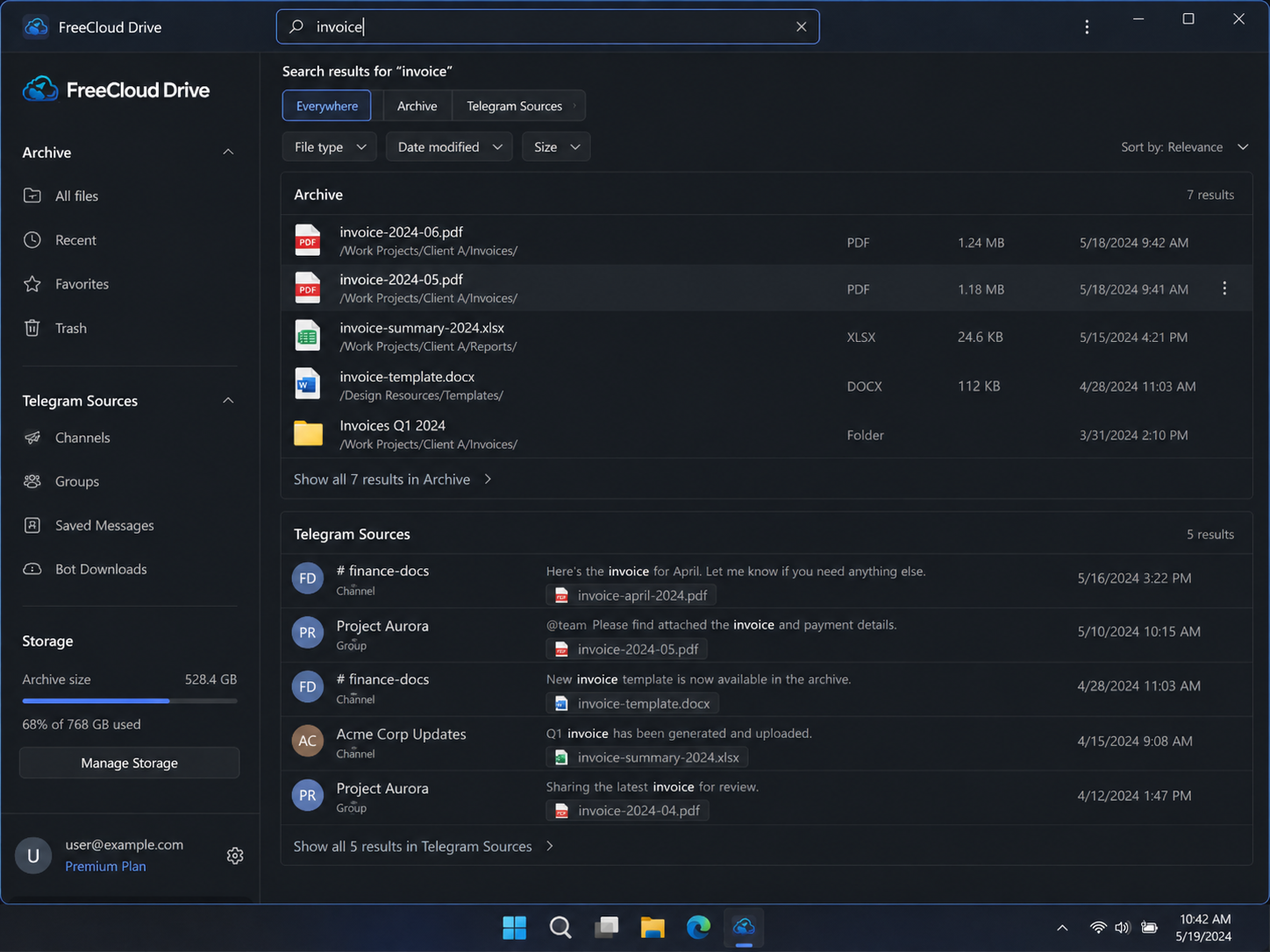 FreeCloud Drive search results screenshot