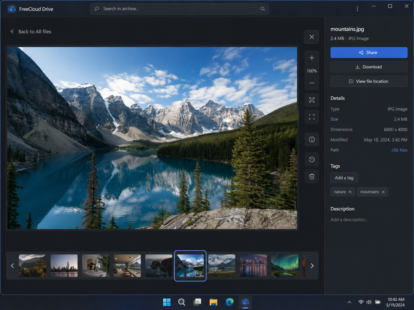 FreeCloud Drive table view screenshot