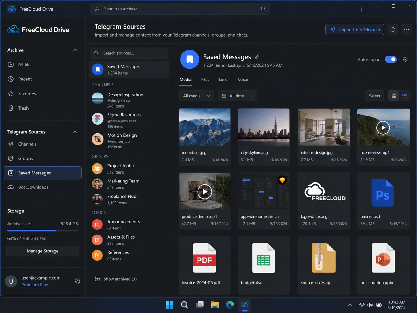 FreeCloud Drive Telegram sources screenshot